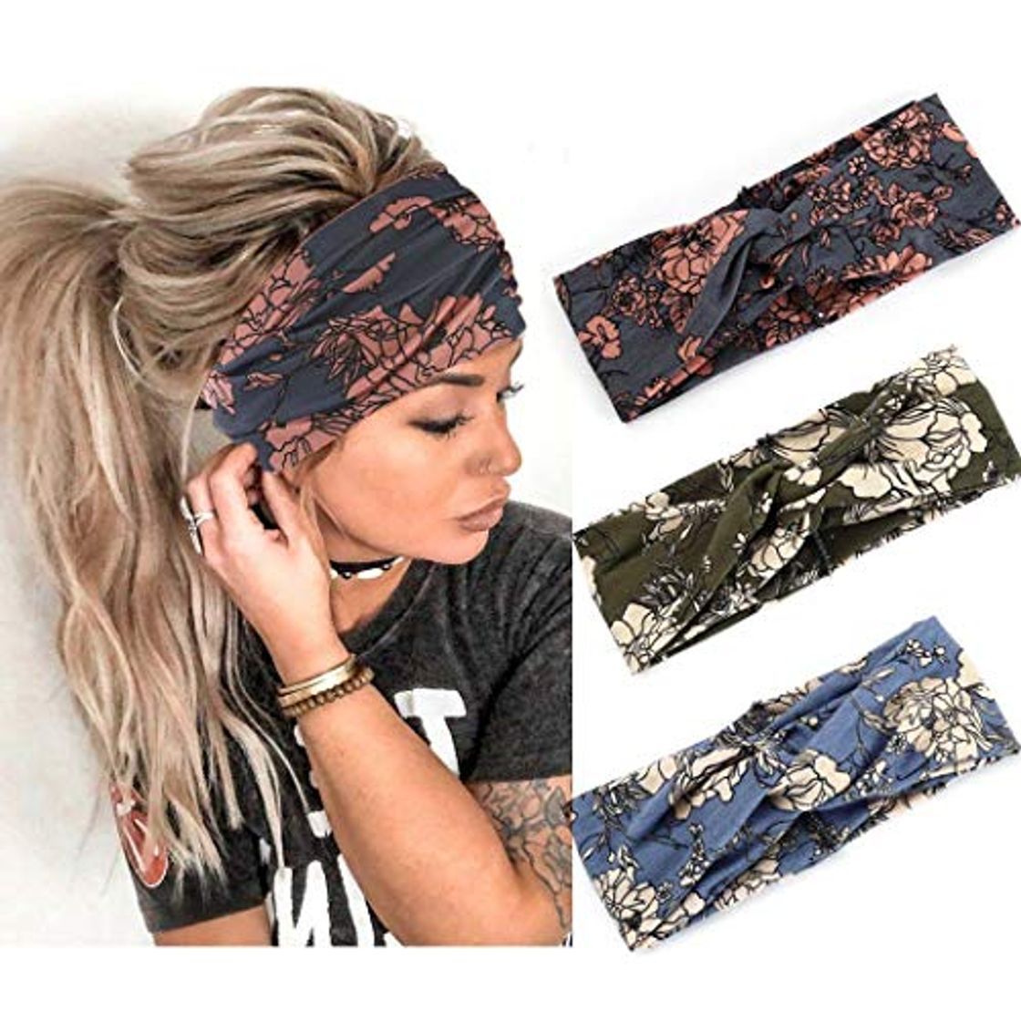 Social Handcess Boho Yoga Turbante Elástica Flor Criss Cruz, Elegante Impreso para Mujeres