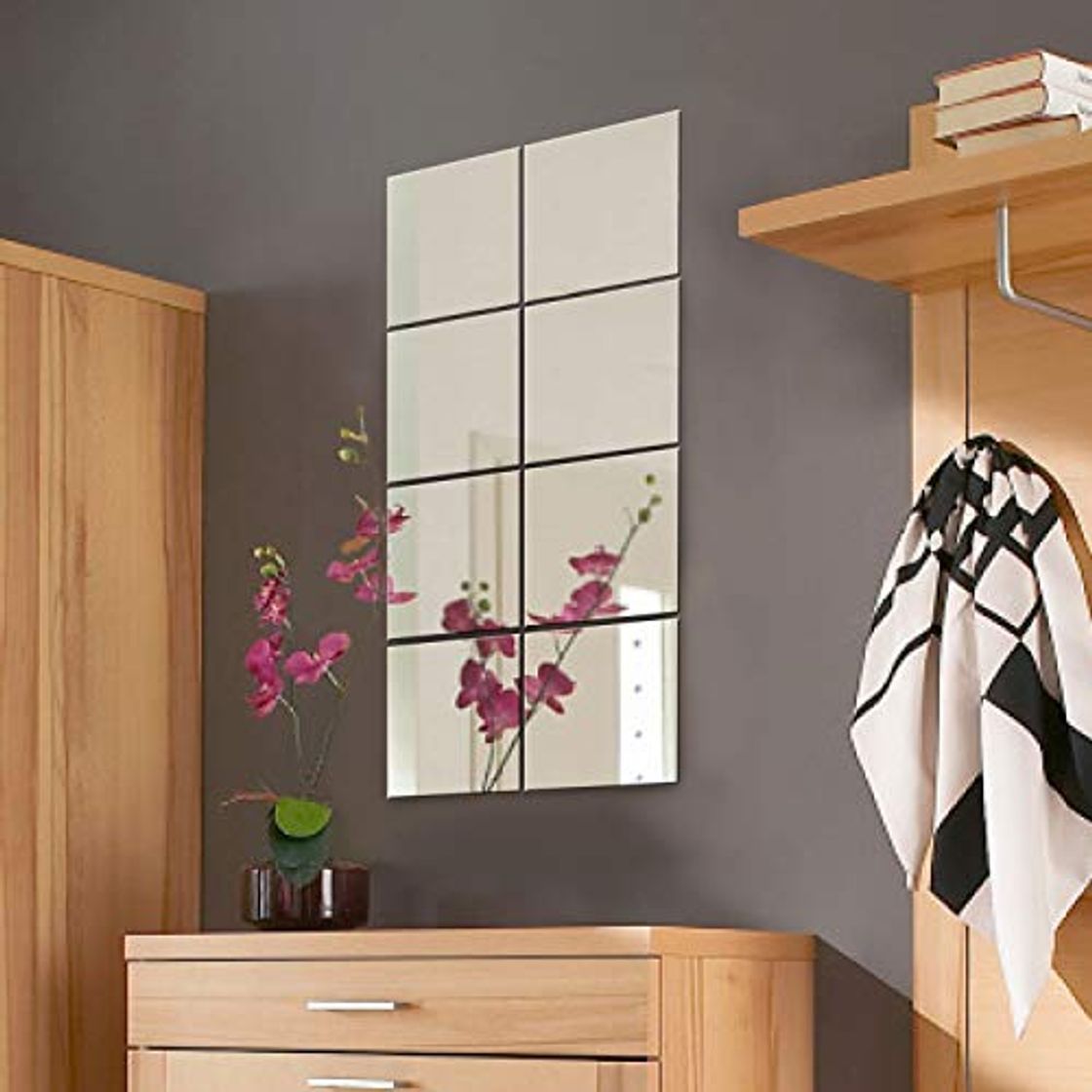 Social Conjunto de azulejos de espejo de pared decorativos Wohaga® de 8 piezas