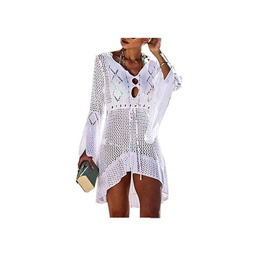 Vestidos de playa de verano Traje de baño para mujer Cubre hasta la manga de campana Hollow Out Lace Crochet Trajes de baño Bikini Cubre Ups Verano Vacaciones Nadar Vestido de playa Ropa de baño Vesti