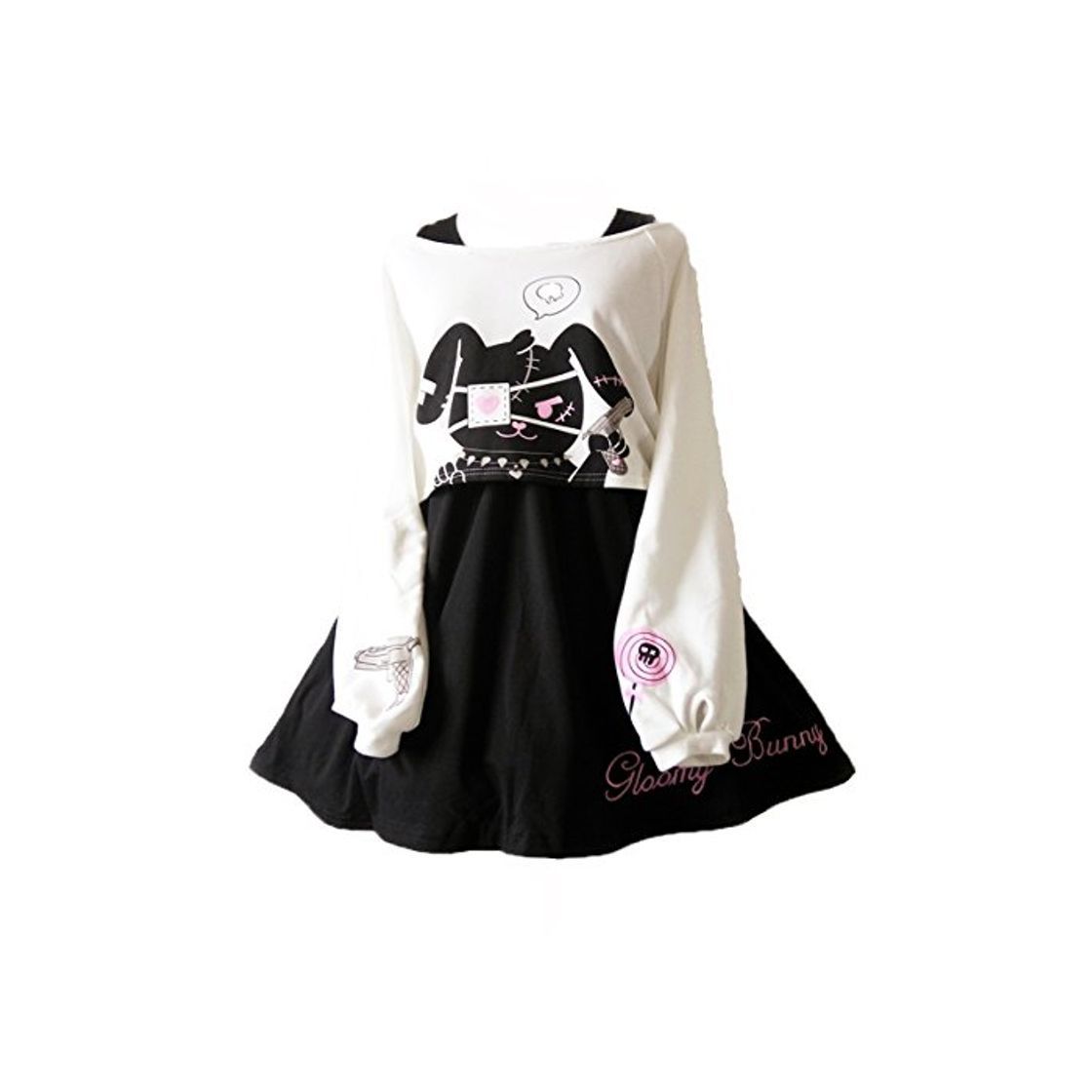 Social Kawaii Conejo Vestido Estampado 2 Piezas para niñas 2018 nuevos Vestidos