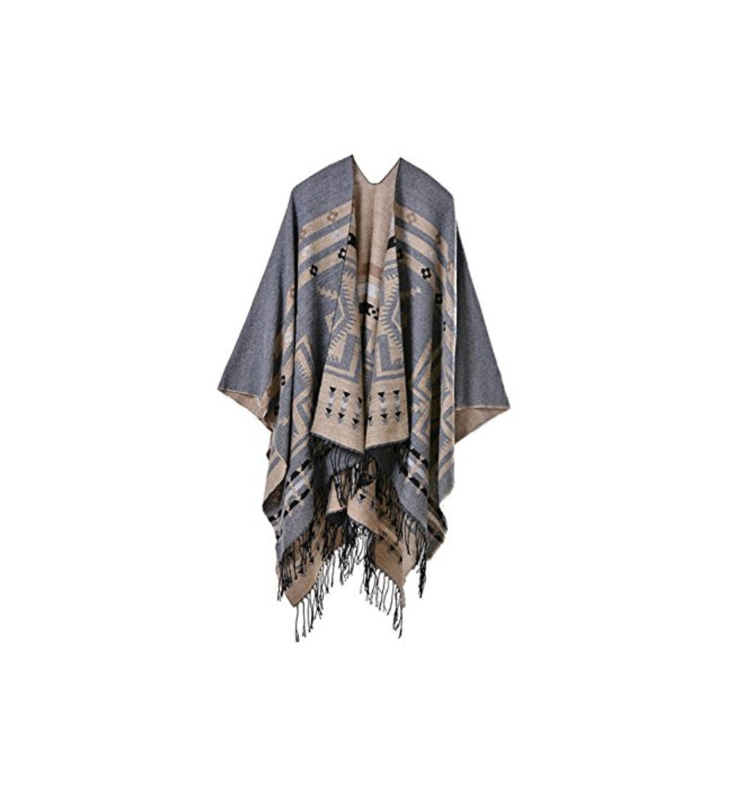 Fashion Yacun Mujer Capa Poncho Patrón Geométrico Pashminas Chal Largo Bufanda Invierno Navidad