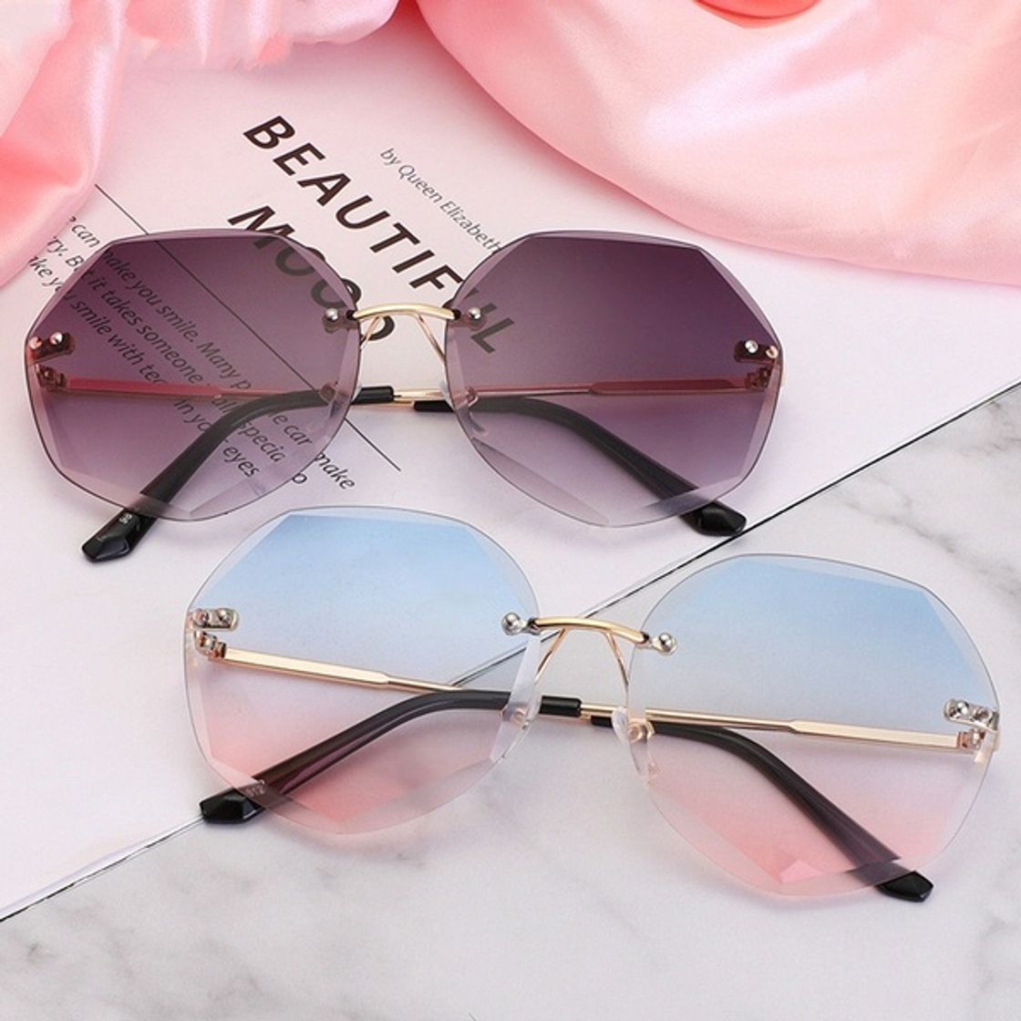 Fashion Fashion Sunglasses Frameless Gradient Sunglasses Sunglasses Cut Lenses Ladies Frameless Metal Glasses Uv400