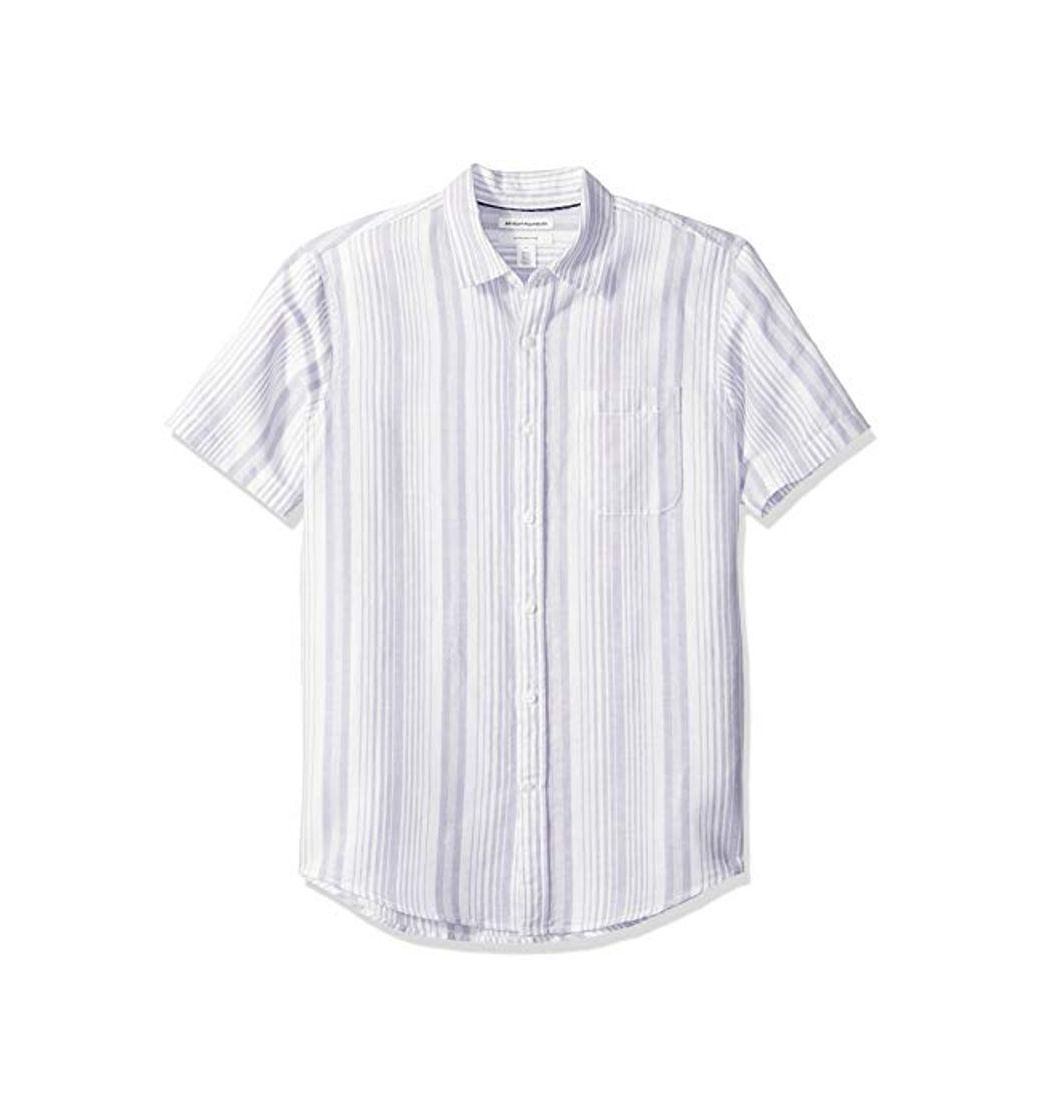 Social Amazon Essentials - Camisa de lino a rayas, de manga corta y