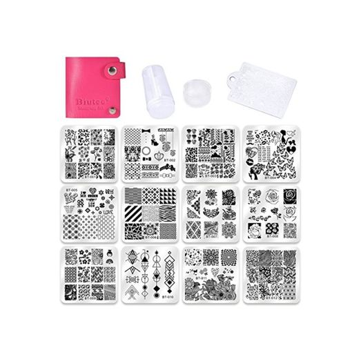 Biutee Set de Stamping Nail Art 12 Pcs Plantillas para Uñas +1pcs