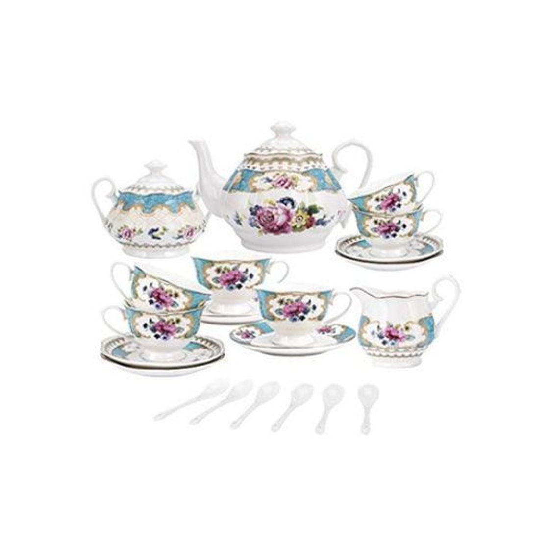 Producto fanquare 15 Piezas Juegos de Té de Porcelana Inglesa Turquesa