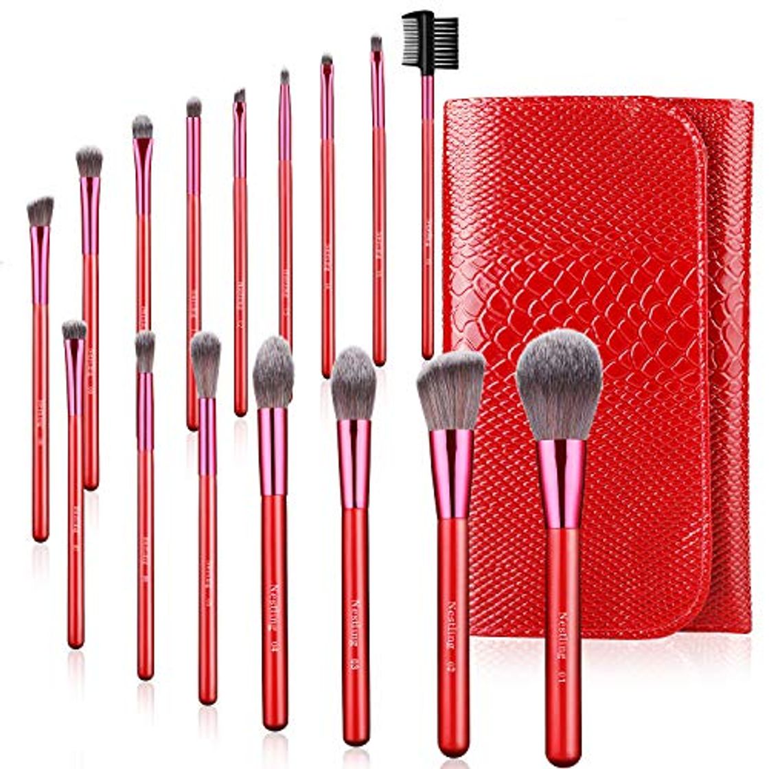 Product AMMIY Brochas de Maquillaje 16 Piezas con Bolsa Rodillo PU, Brochas Maquillaje