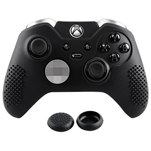 eXtremeRate Funda de Silicona Carcasa Suave Cubierta Protectora Antideslizante para Mando de Xbox One Elite con Dos Tapas de Joyticks Negro