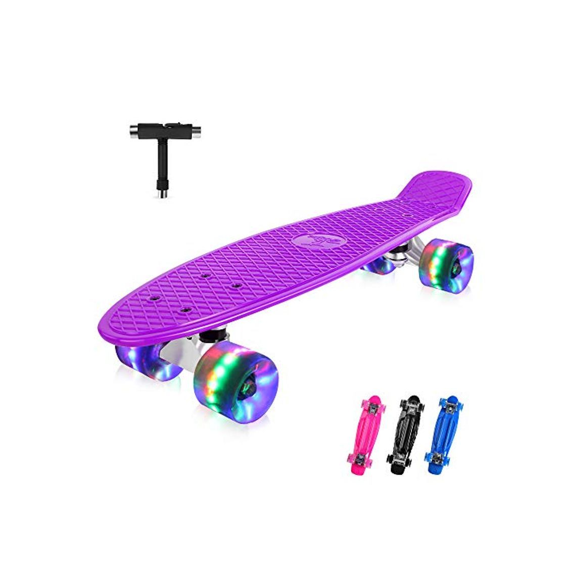 Producto BELEEV Skateboard 55cm/22inch para Principiantes Adultos y Niños, Mini Cruiser Retro Skateboard