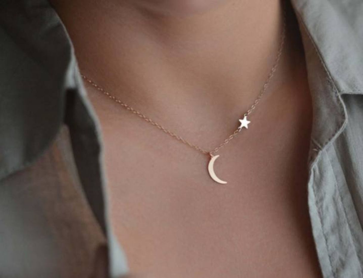 Moda Collar de luna con pequeña estrella a un lado