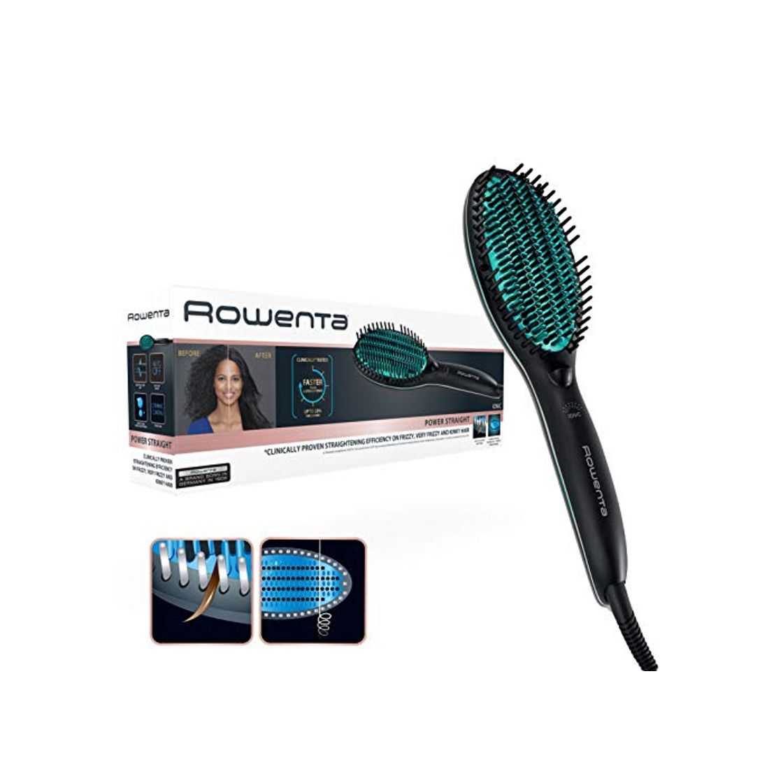 Rowenta Cepillo alisador Power Straight CF5820F0 - Cepillo especial para cabello muy
