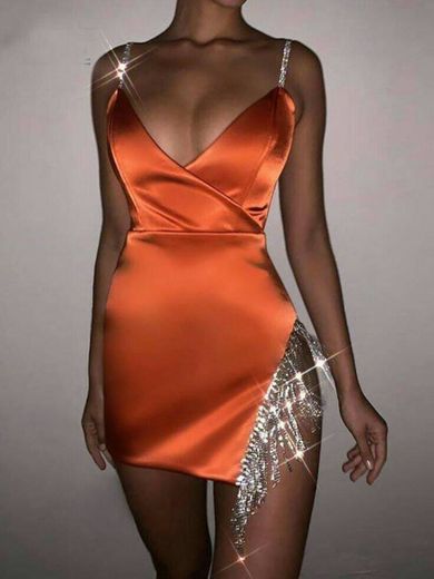 Tassel Black Orange Glitter Cocktail Party Dress
