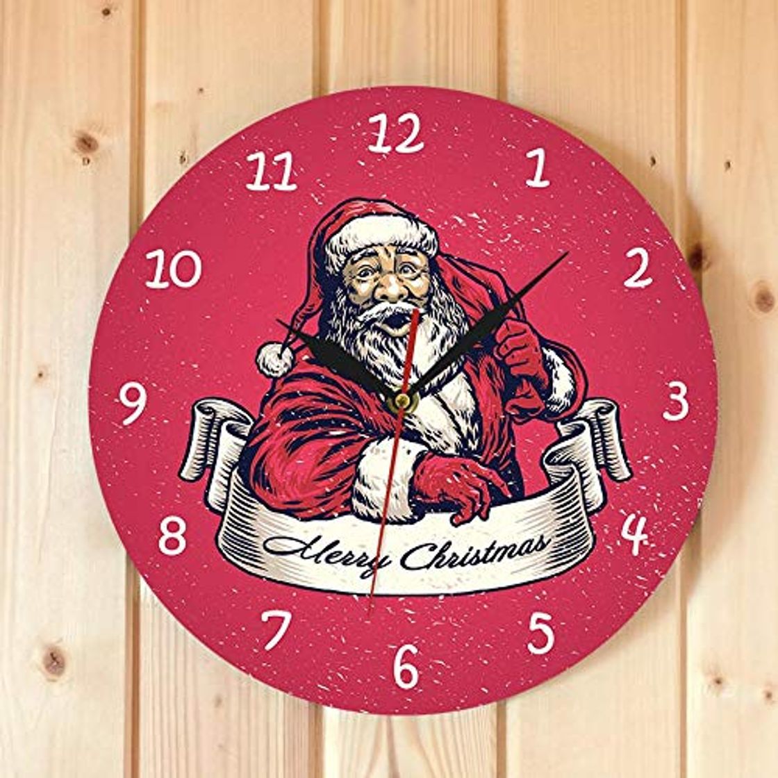 Productos DADAF Merry Christmas Holidays Reloj de Pared Old Santa Cla E Decoración de Pared roja Movimiento silencioso Reloj de Pared Impreso Ewarming