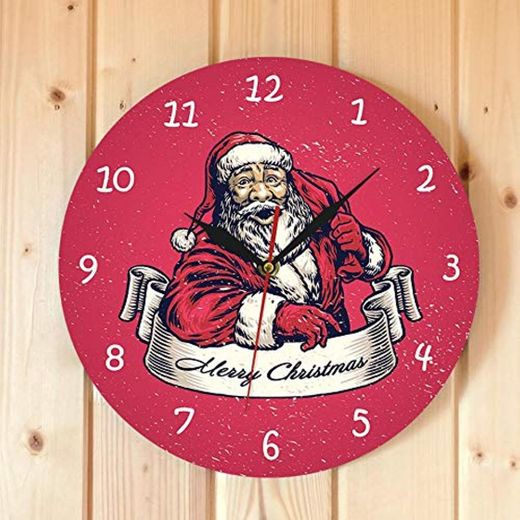 DADAF Merry Christmas Holidays Reloj de Pared Old Santa Cla E Decoración de Pared roja Movimiento silencioso Reloj de Pared Impreso Ewarming