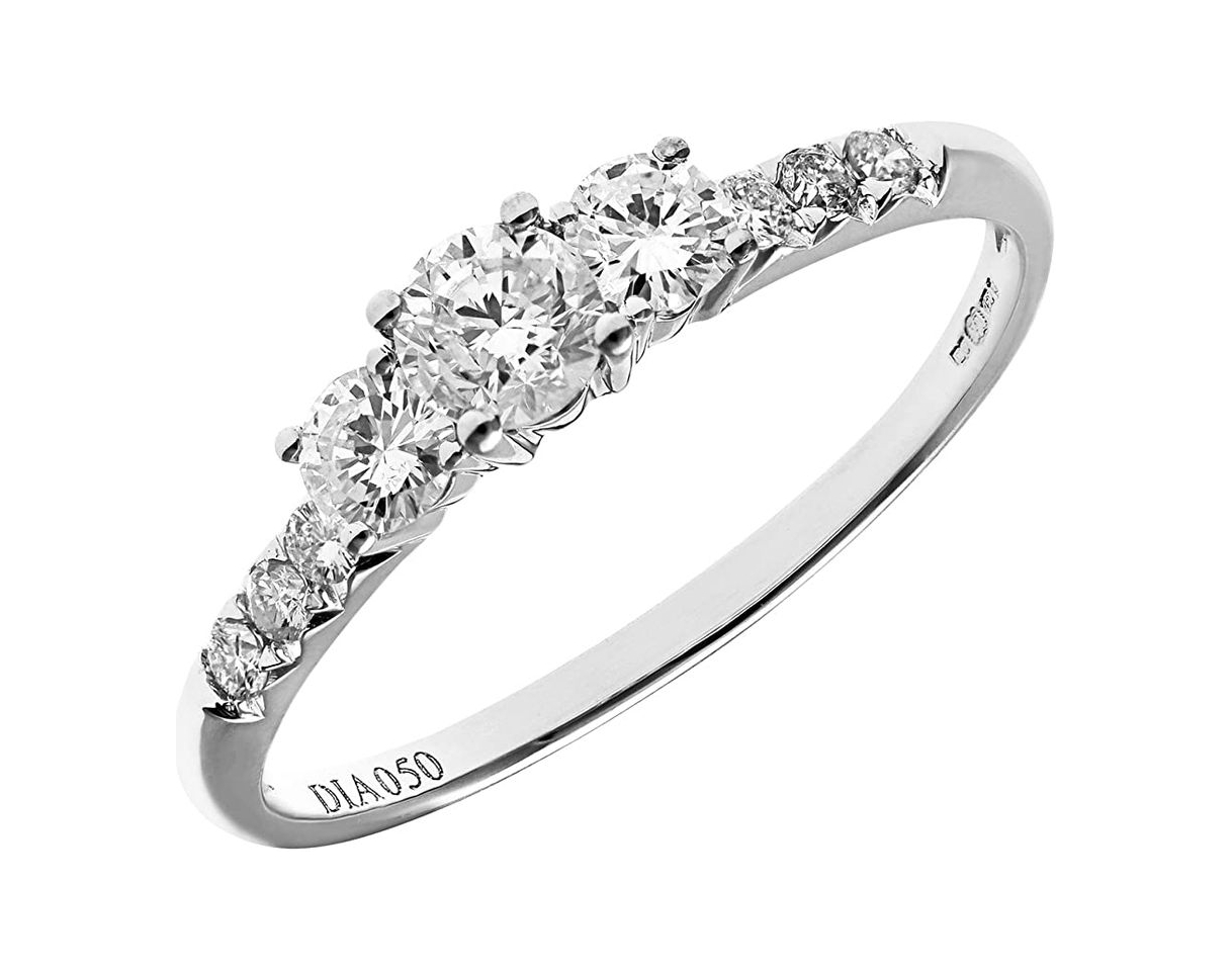 Moda Naava - Anillo para Mujer de Oro Blanco 18K con Diamante Corte