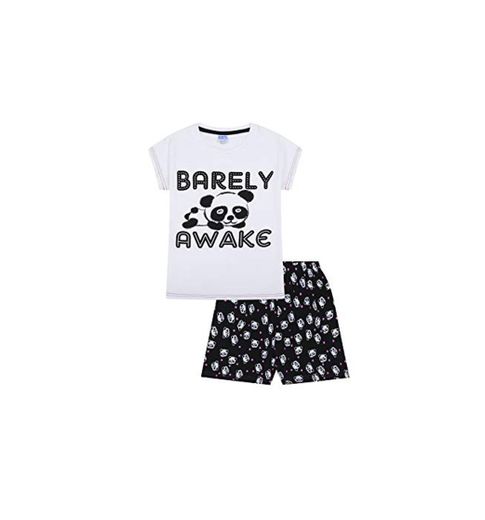 Pijamas cortos con diseño de panda y texto en inglés "Barely Awake"