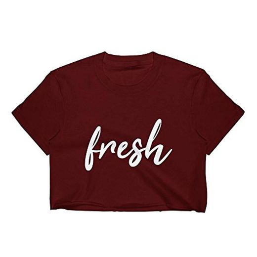 Shatel Clothing Fresh Crop Top Camiseta de Cuello Redondo Rojo Granate Large