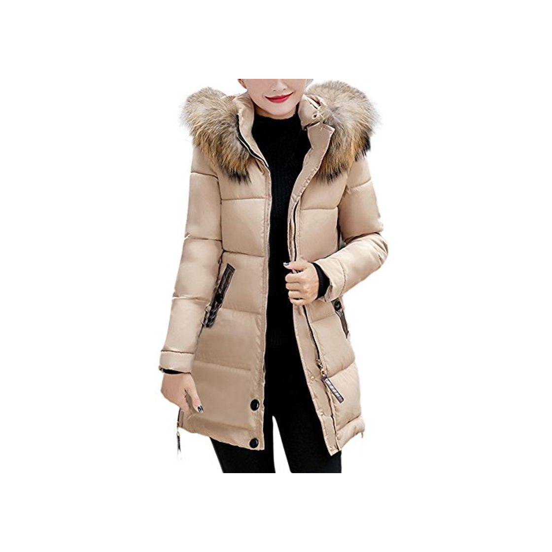 Fashion Invierno Slim Abrigo con Capucha Acolchado Chaqueta Largo con Capucha para Mujer