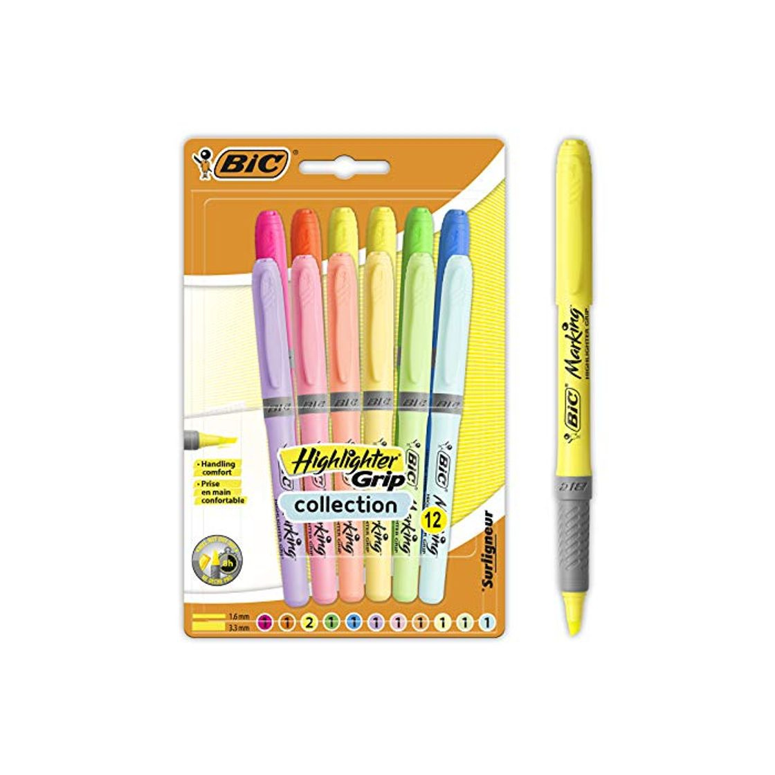 Product BIC Highlighter Grip Marcadores de Punta Biselada Regulable - Colores en Tonos