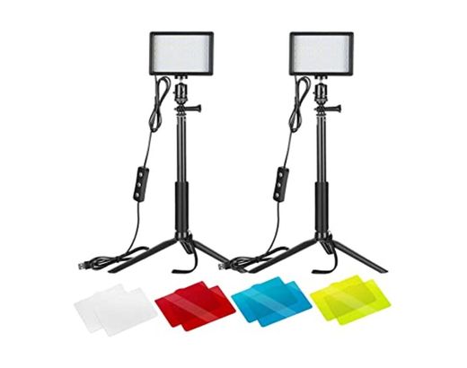 Neewer 2-Pack Luz LED Video 5600K Regulable con Soporte Trípode Ajustable/Filtros de