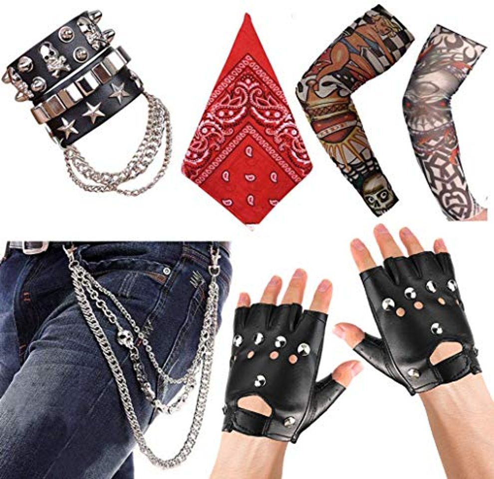 Social Aperil Hombres Punk Gothic Rocker Kit 70s 80s 90s Accesorios de Disfraces
