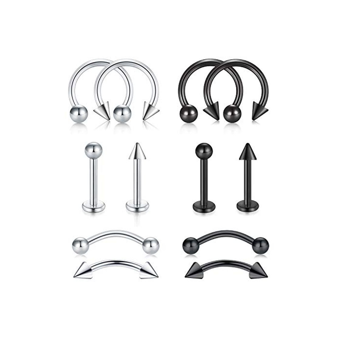 Social LAURITAMI 12pcs Pendientes Piercing Tragus Helix Nariz Aros Pernos 8mm 16G Rook