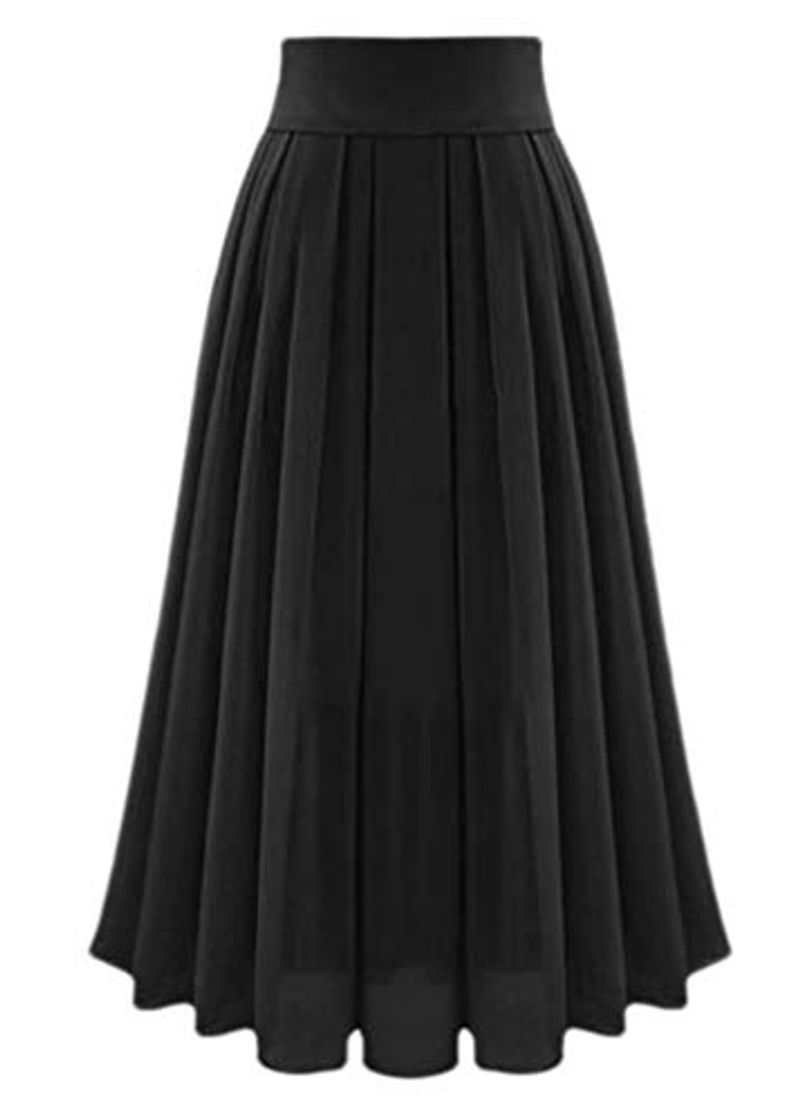 Social CuteRose Womens Mid Long Pleated Skirt Elegant Oversized Highwaist Skirt Black S