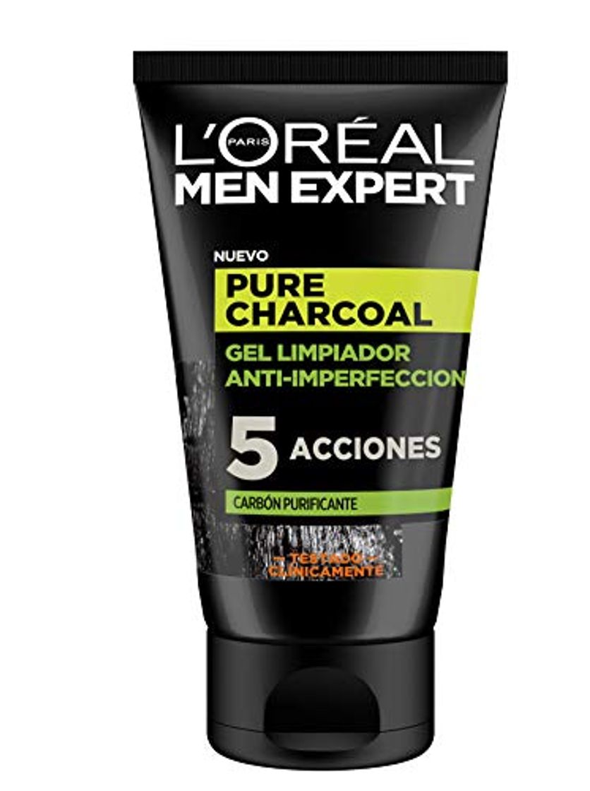 Places L'Oreal Men Expert Pure Charcoal, Gel Limpiador Anti-Imperfecciones con Carbón Purificante, 1