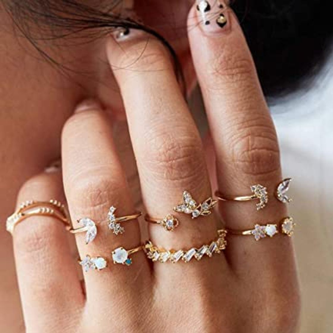 Social Simsly Boho - Juego de anillos para nudillos, diseño de nudillos, color