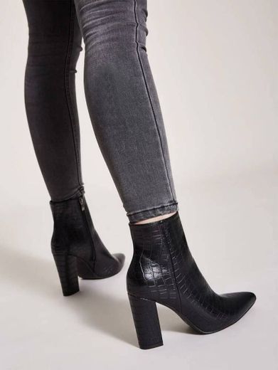 Point Toe Side Zip Croc Chunky Boots