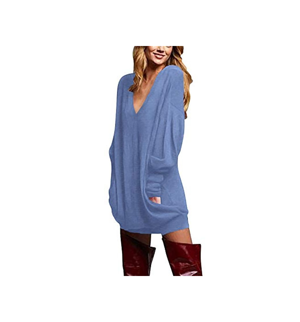 Fashion ZANZEA Jerseys Mujer Largos Cuello V Manga Larga Otoño Vestidos Sudadera Casual