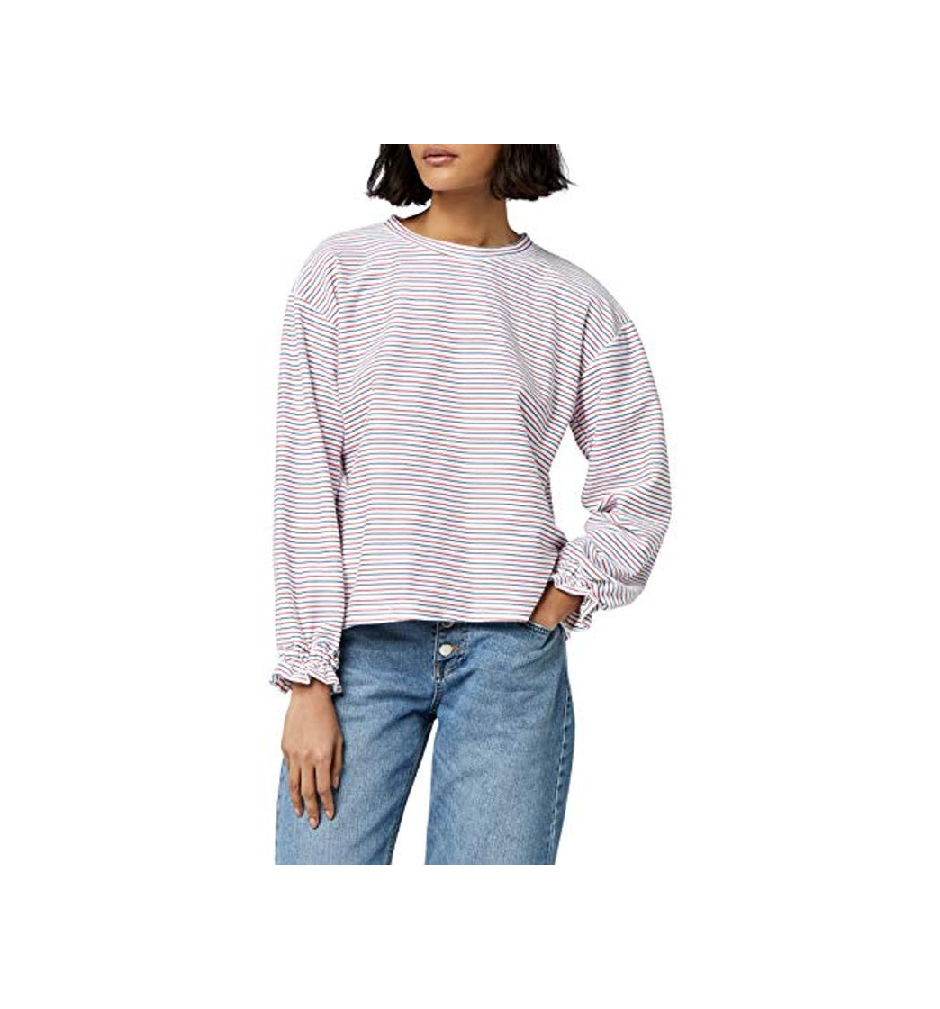 Moda Marca Amazon - find. Stripe High Neck Sudadera Mujer, Blanco