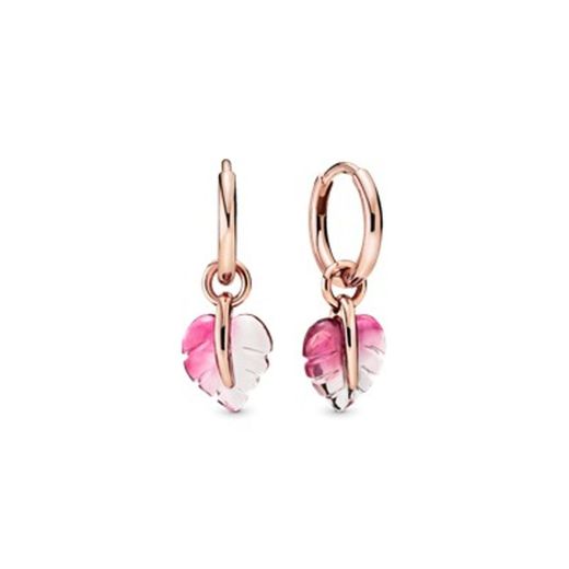 Aretes de aro hoja de cristal murano rosa 