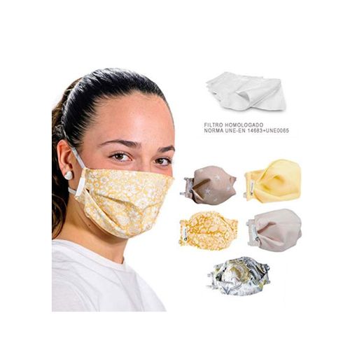 YELLOW PARTY PACK 5 UDS MASCARILLAS DE TELA LAVABLE REUTILIZABLE 2 CAPAS