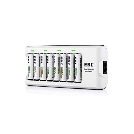 EBL 808A 8 Bay AA AAA Cargador de Pila con 8 Piezas