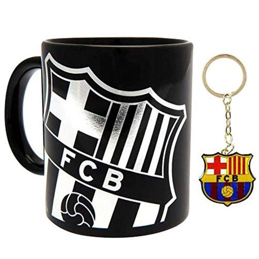 FCB - Juego de taza de cerámica y llavero con escudo del