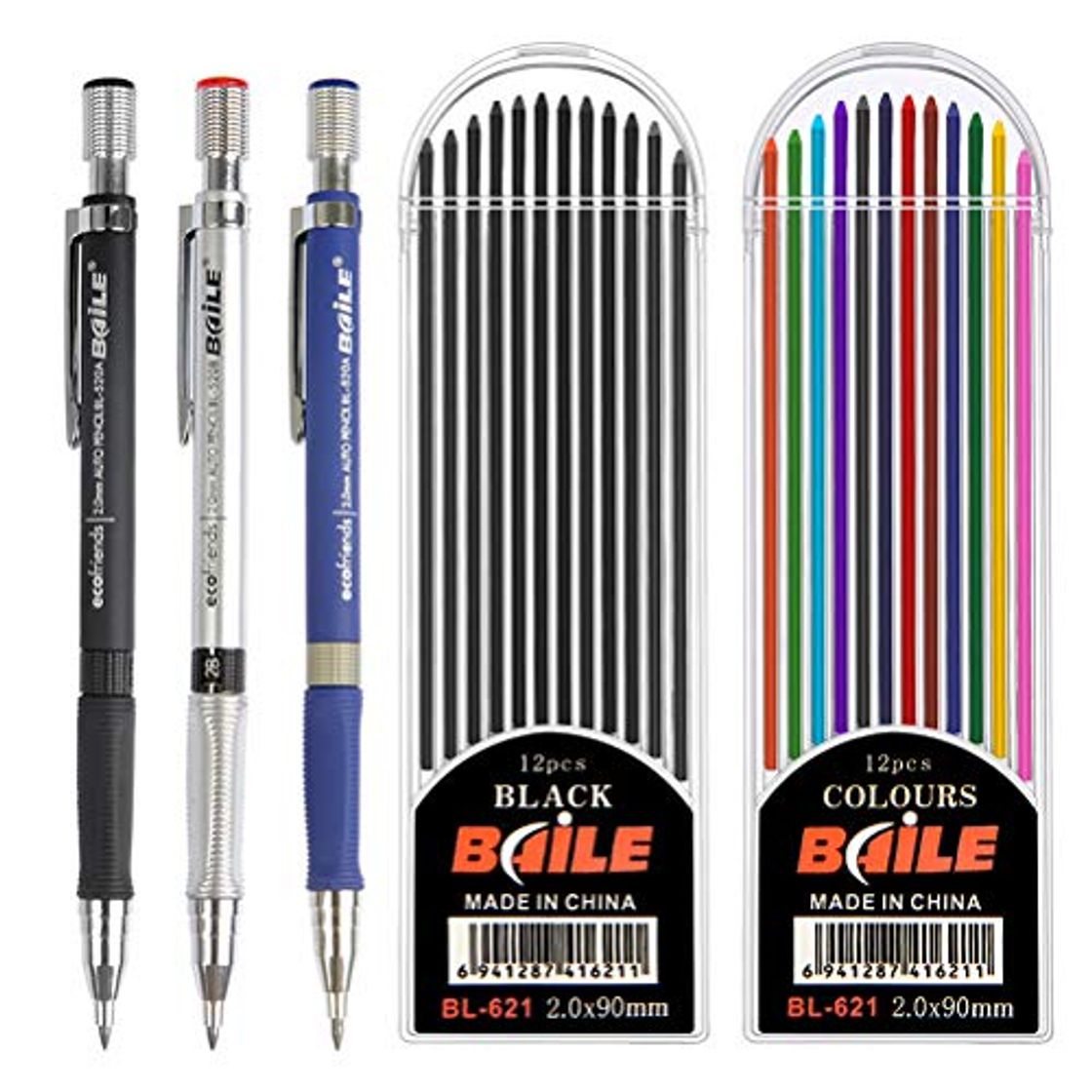 Social YOTINO 3 Piezas 2.0 mm Lápiz Mecánico con 24 Pcs Mina de