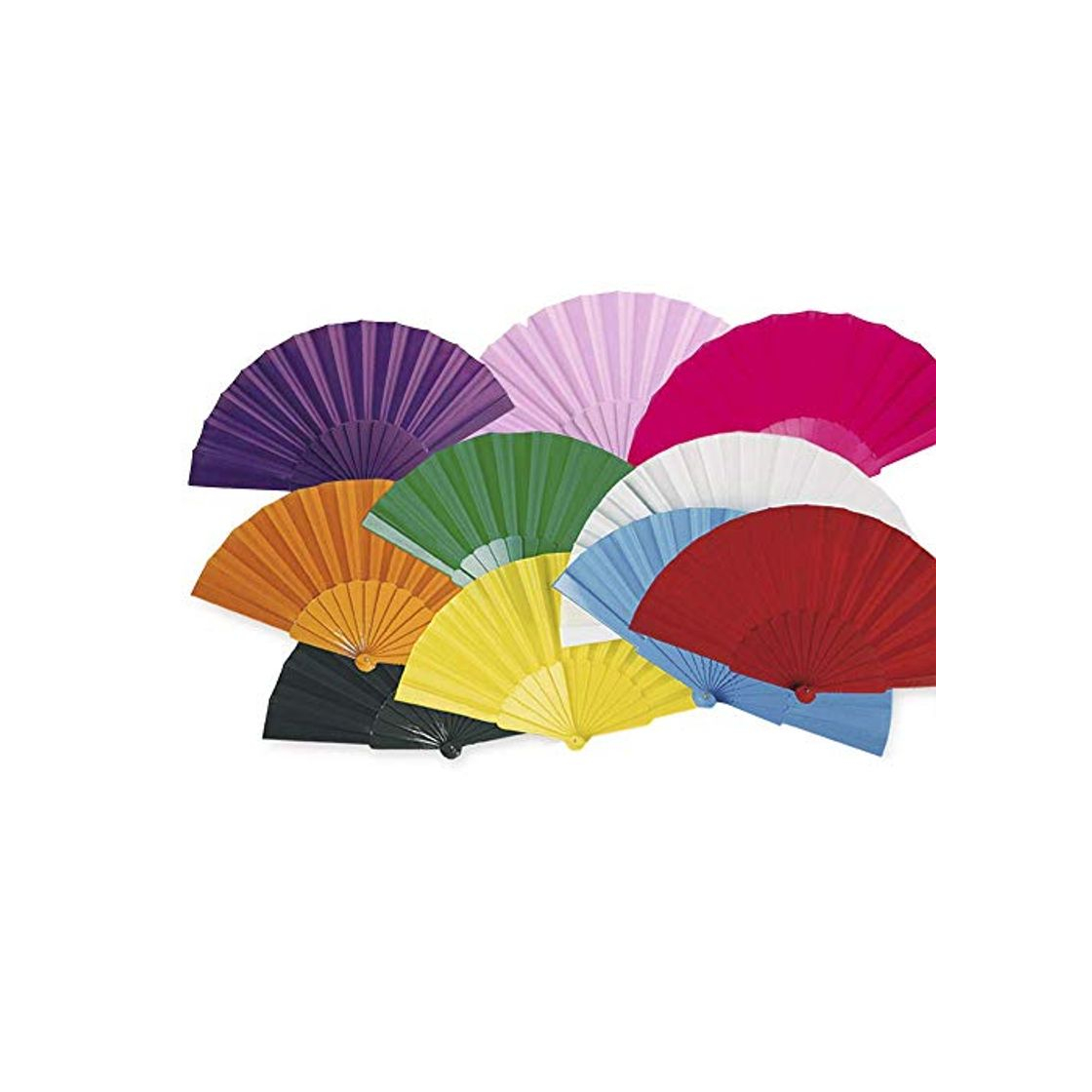 Producto Lote 24 Abanicos de plástico con tela colores surtidos. Abanicos para eventos