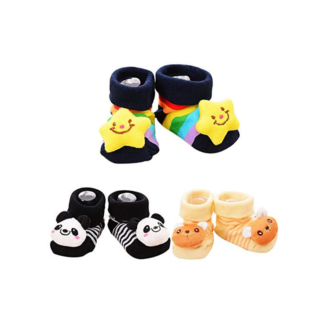 Fashion QZBAOSHU Paquete de 3 Pares Bebé Calcetines Antideslizante Soles Acogedor Dibujos Animados