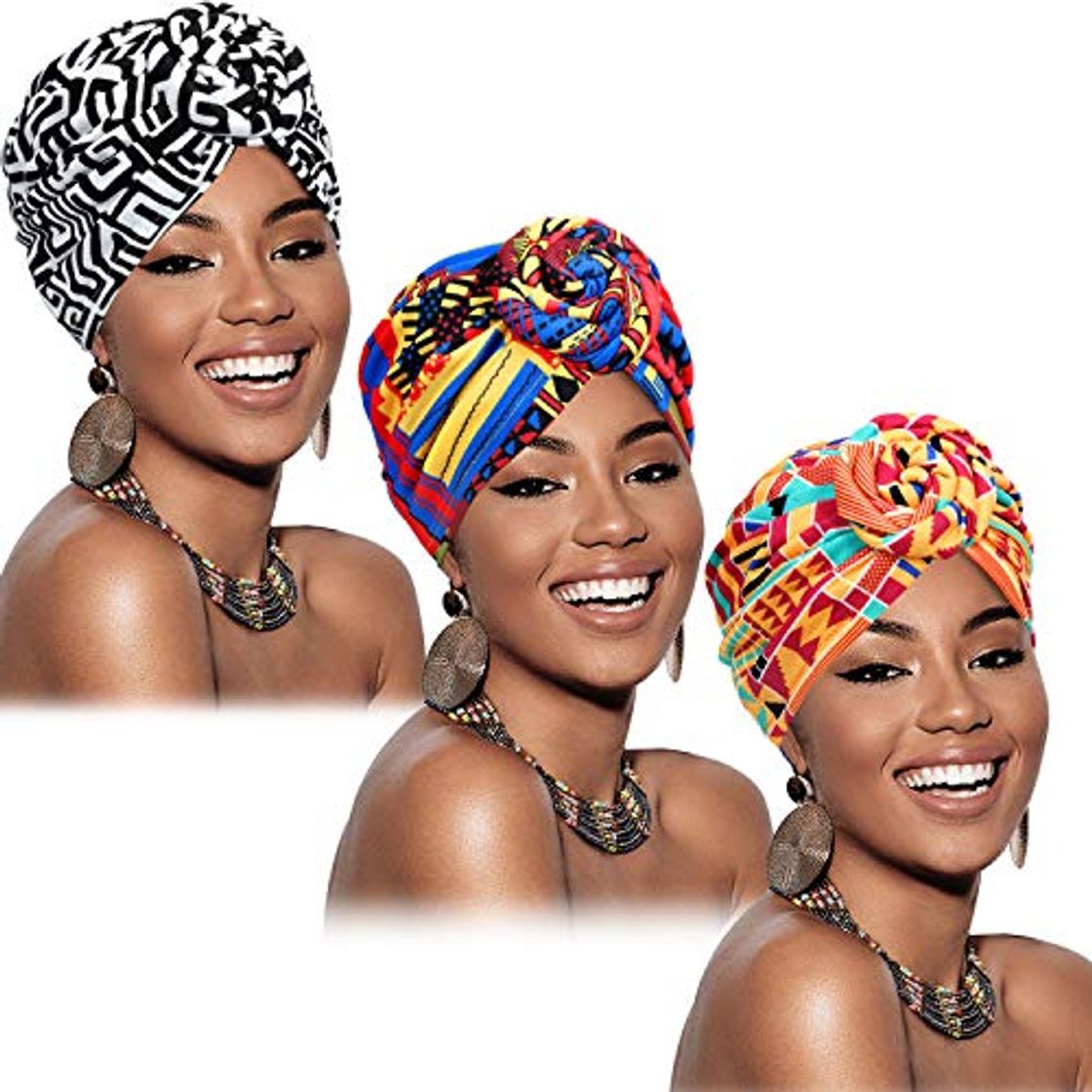 Fashion 3 Piezas Pañuelo Turbante Africano Turbante Boho Gorro de Punto Elástico