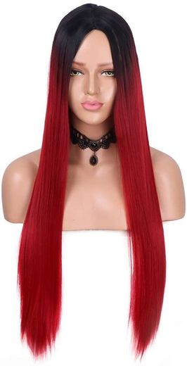 YMHPRIDE pelucas rectas negras y rojas de ombre para mujeres peluca sintética