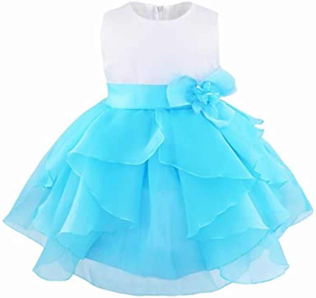 Moda IEFIEL Vestido de Flores Blanco Niña Vestido Boda Fiesta Ceremonia Bautizo Elegante Vestido de Bautismo Disfraz Princesa Infantil Falda con Flores Top Azul 6 años