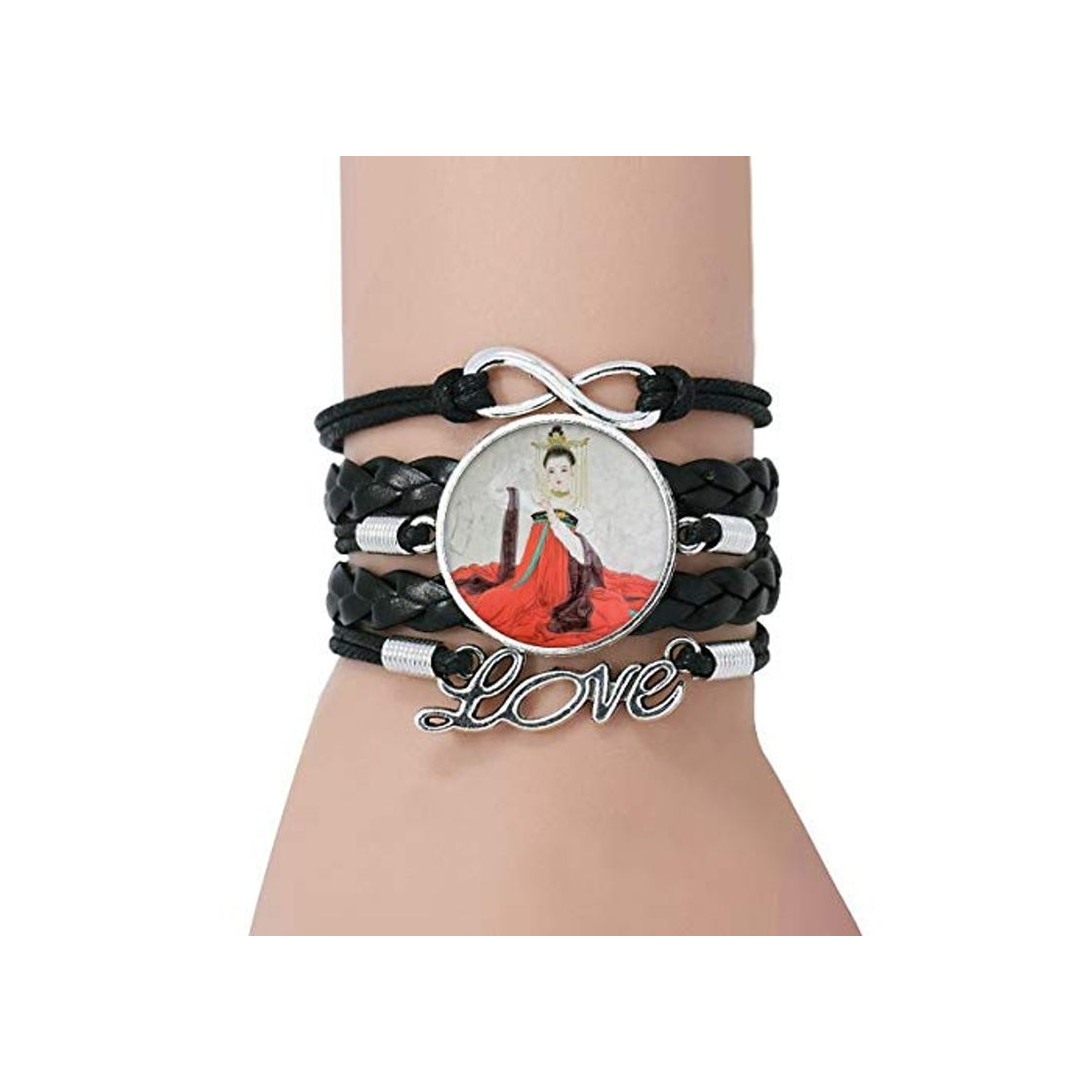 Social DIYthinker Belleza clásica China de Estilo Acuarela Pulsera Negro retorcido Amor Pulsera de Cuero de la Cuerda
