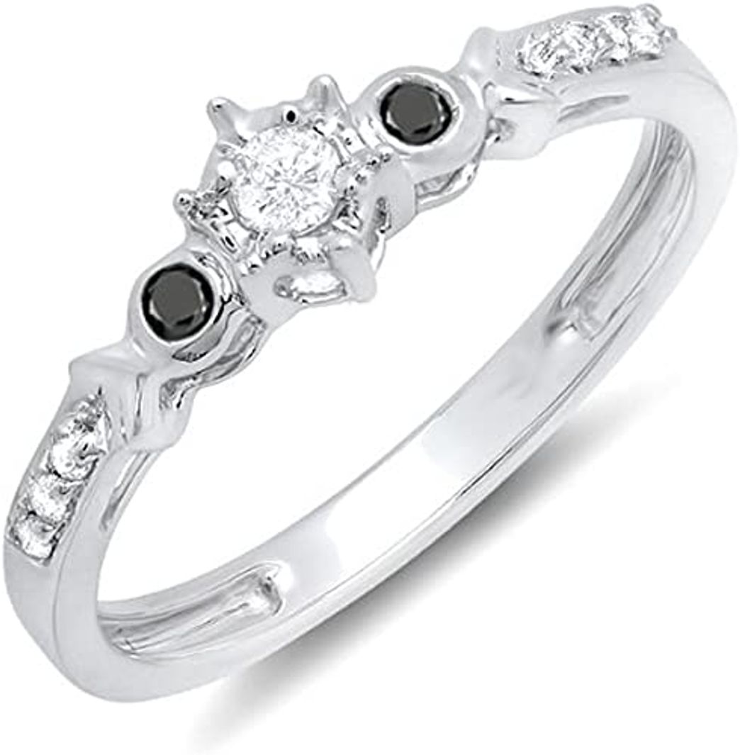 Social DazzlingRock - Anillo de compromiso de oro blanco de 14 quilates con