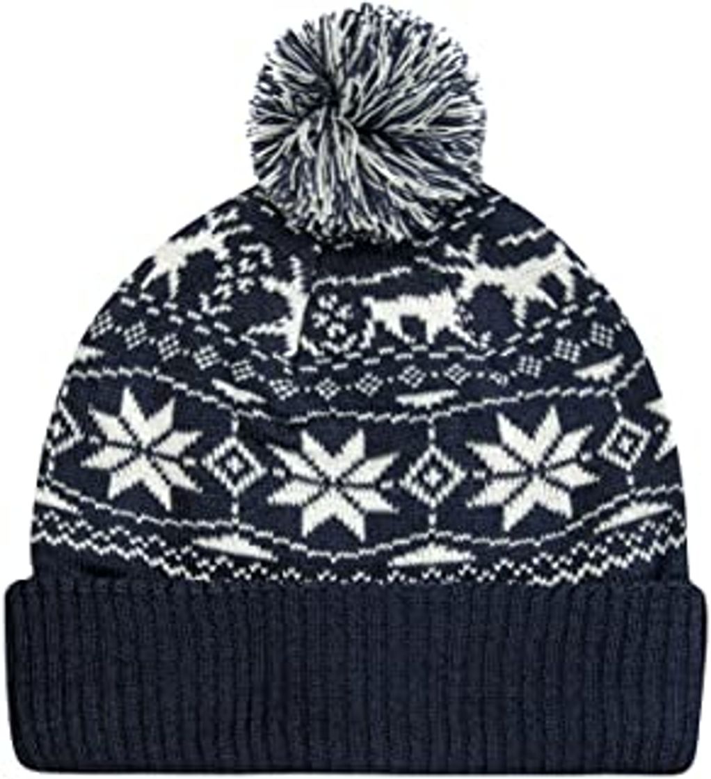 Fashion oodji Ultra Hombre Gorro Navideño de Invierno de Punto con Decoración Geométrica