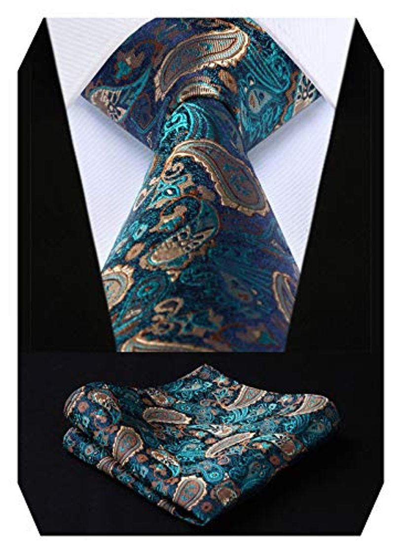 Fashion HISDERN Lazo floral boda de Paisley del panuelo de bolsillo y corbata Escuadra para Hombres