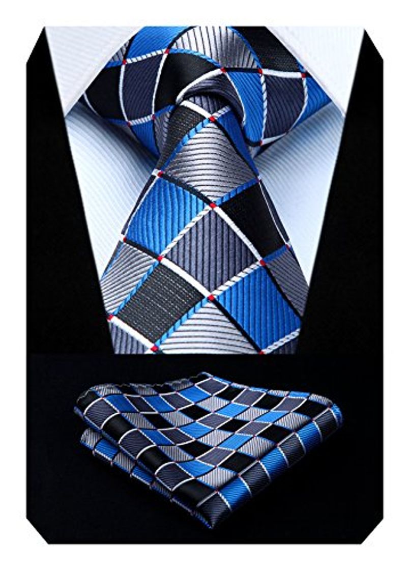 Moda HISDERN Panuelo de corbata y panuelo de corbata a cuadros Wedding Tie