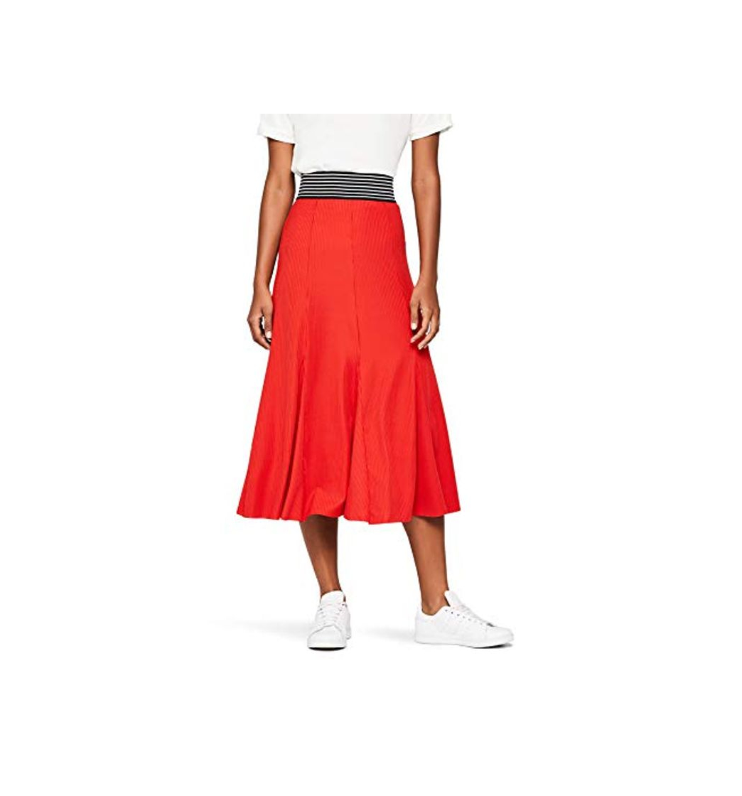 Moda Marca Amazon - find. Falda Plisada por Media Pierna Mujer, Rojo