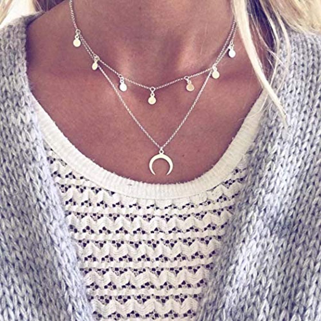 Social Jovono Boho Collar con colgante de media luna de varias capas con