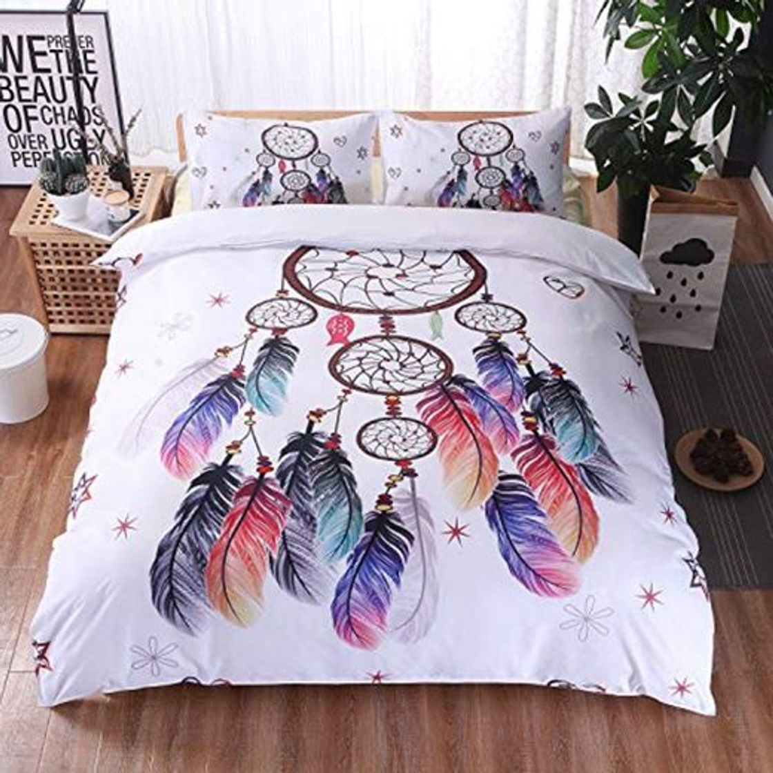 Product OldPAPA Juego de Funda nórdica para niños Dreamcatcher Impreso de Plumas Bohemia Funda de edredón de Microfibra y 2 Piezas Fundas de Almohada Juego de edredón Regalo para Adolescentes Niñas