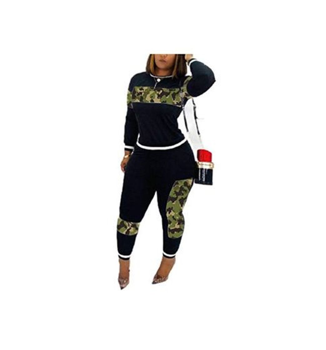 Fashion CuteRose Women's 2pcs Camo Training Pullover Long